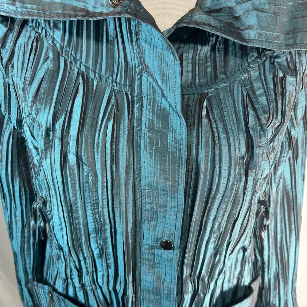 Ubu Women Teal Blue Textured Pleated Jacket‎ M Style 2163 Snap Front - Picture 3 of 9